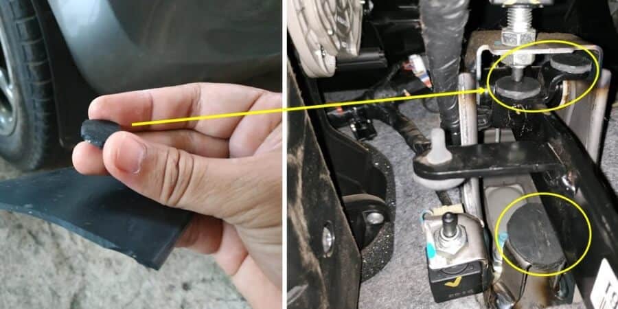 Ganjal plastik kuning yang telah diganti karet pada pedal kopling