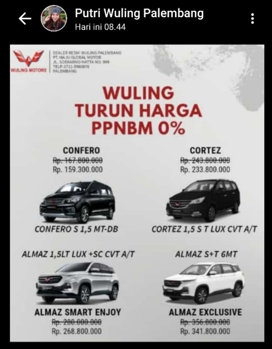 Harga Mobil Wuling setelah diskon PPnBM 0 persen