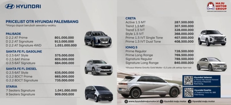 Price List Hyundai Palembang - 2022